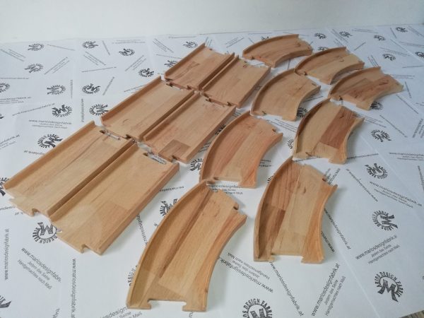 Straßenbausatz Straßenset Starterpaket 14-teilig Rundkurs oval aus Holz Buche