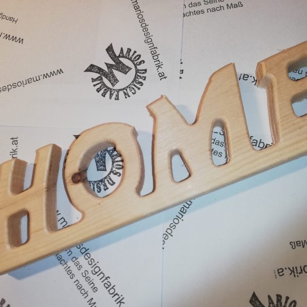 Dekobuchstaben Schriftzug Home aus Holz Buche oder Zirbe
