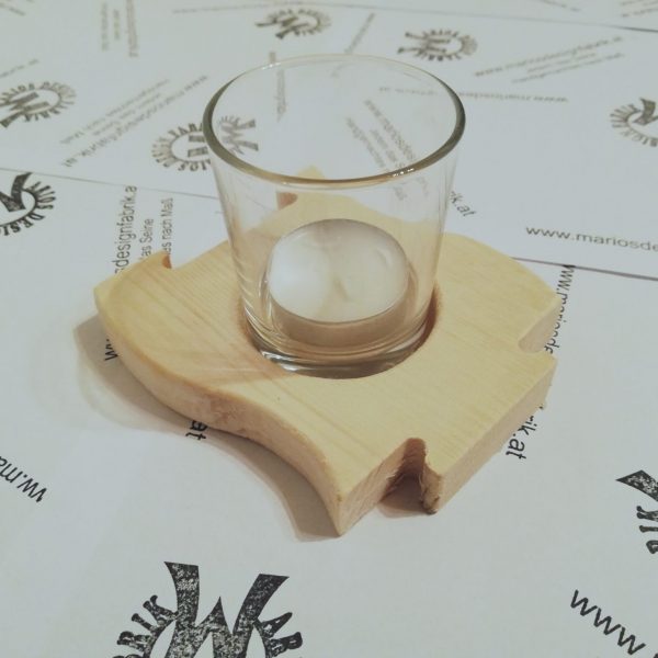 Teelichthalter Tischdeko Holzpuzzle aus Holz Buche oder Zirbe mit Teelichtglas