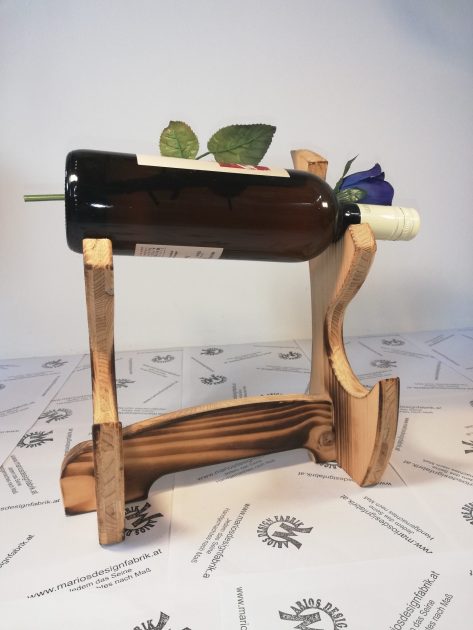 Flaschenständer Halterung für 2 Weinflaschen geschwungen Motiv personalisiert aus Holz Fichte