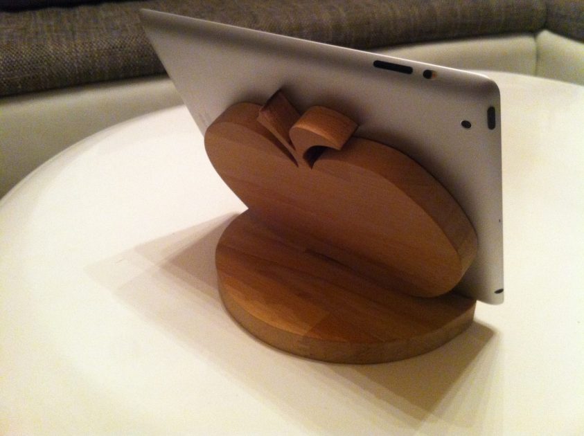 Tabletständer Halterung Stütze für Tablet Handy Portable Motiv Apfel aus Holz Buche