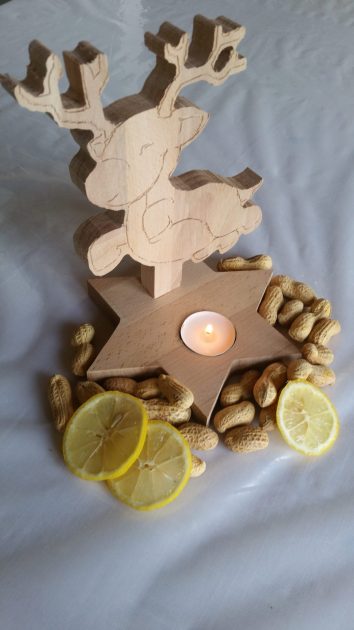 Teelichthalter Tischdeko Weihnachten Design Rentier aus Holz Buche